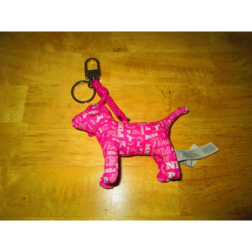 Victoria Secret Pink Dog Keychain Bag Charm Hot Pink‎ Logo